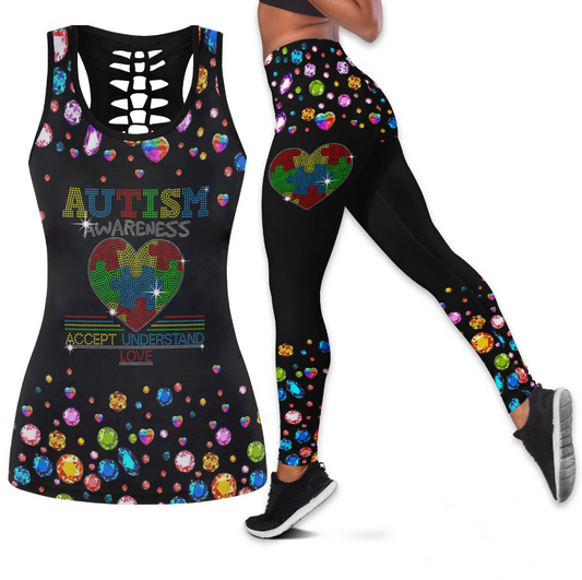 Accept Understand Love Leggings and Hollow Tank Top