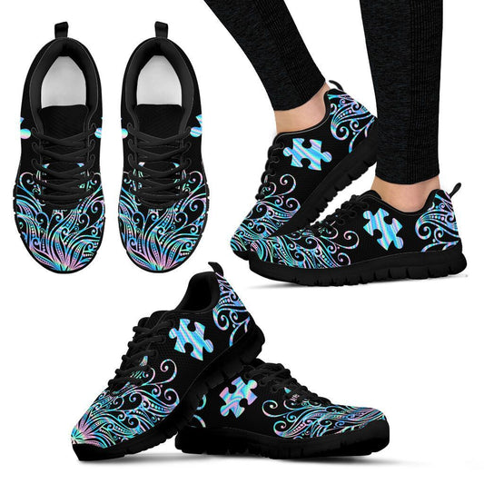 Autism Awareness Black Blue Gradient Halftone Autism Puzzle Piece Fitness Sneakers Shoes