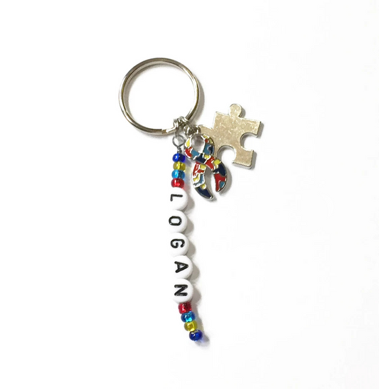 Autism Awareness Ribbon Charm Personalized Name Keyring Key Chain. Keyring, Keychain, Zipper Pull, Bookmark, Tote Charm, Purse Charm