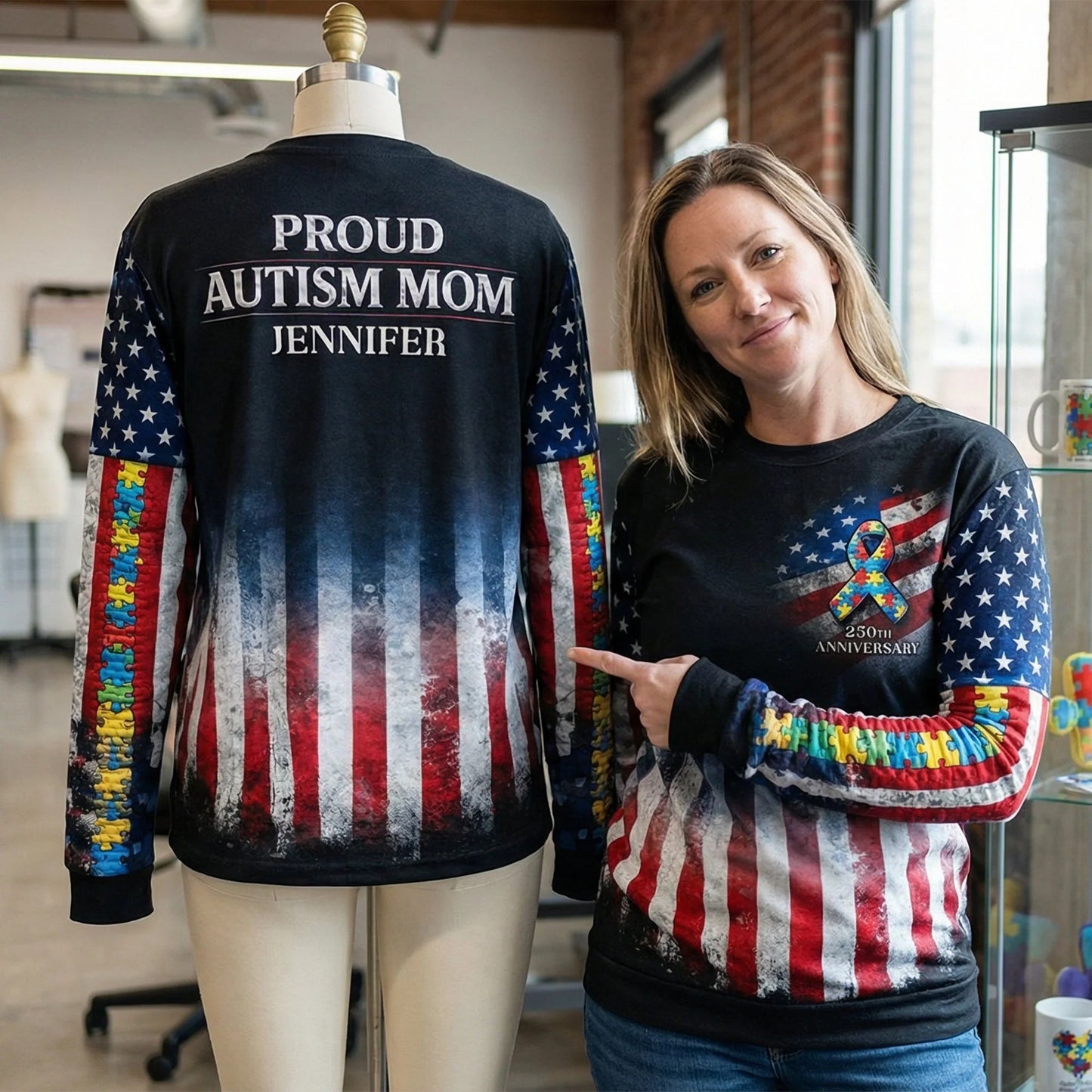 Proud Autism Parent - 250th Anniversary USA - Personalized Gift for Dads, Moms, and Family 3D Sweatshirt