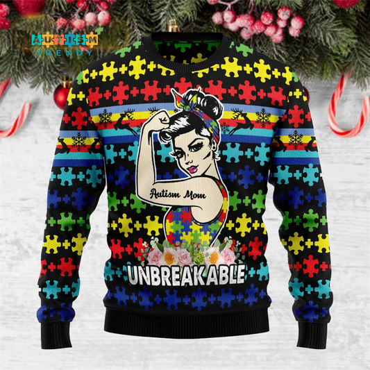 Autism Mom Unbreakable Ugly Christmas Sweater