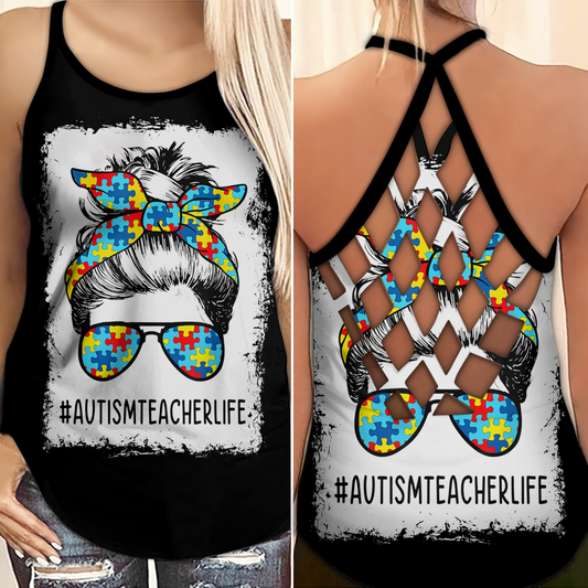 Autism Mom Criss Cross Tanktop Custom Tanktop