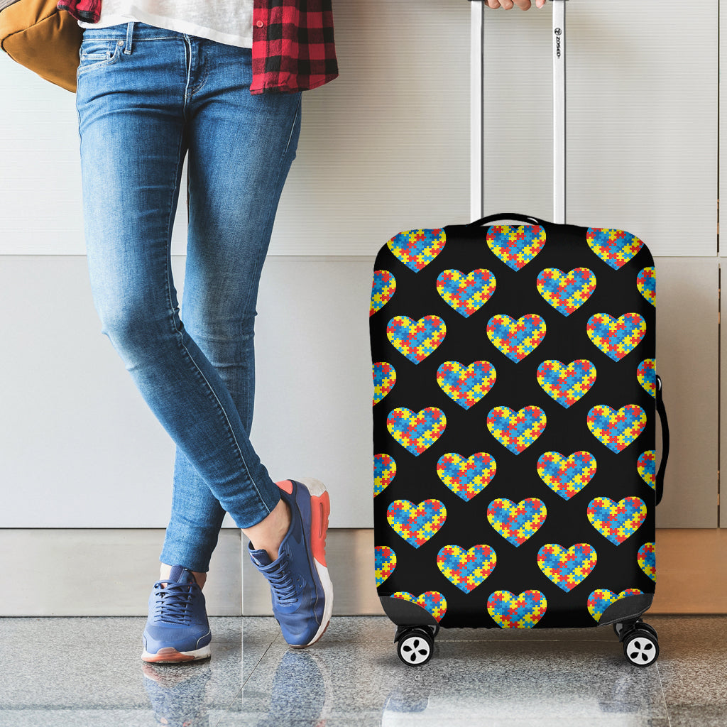 Autism Awareness Heart Pattern Print Travel Luggage Cover Washable Elastic Suitcase Protector