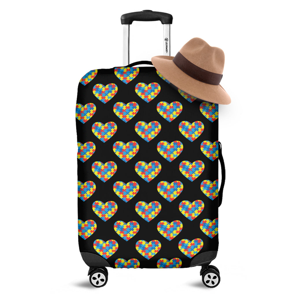 Autism Awareness Heart Pattern Print Travel Luggage Cover Washable Elastic Suitcase Protector