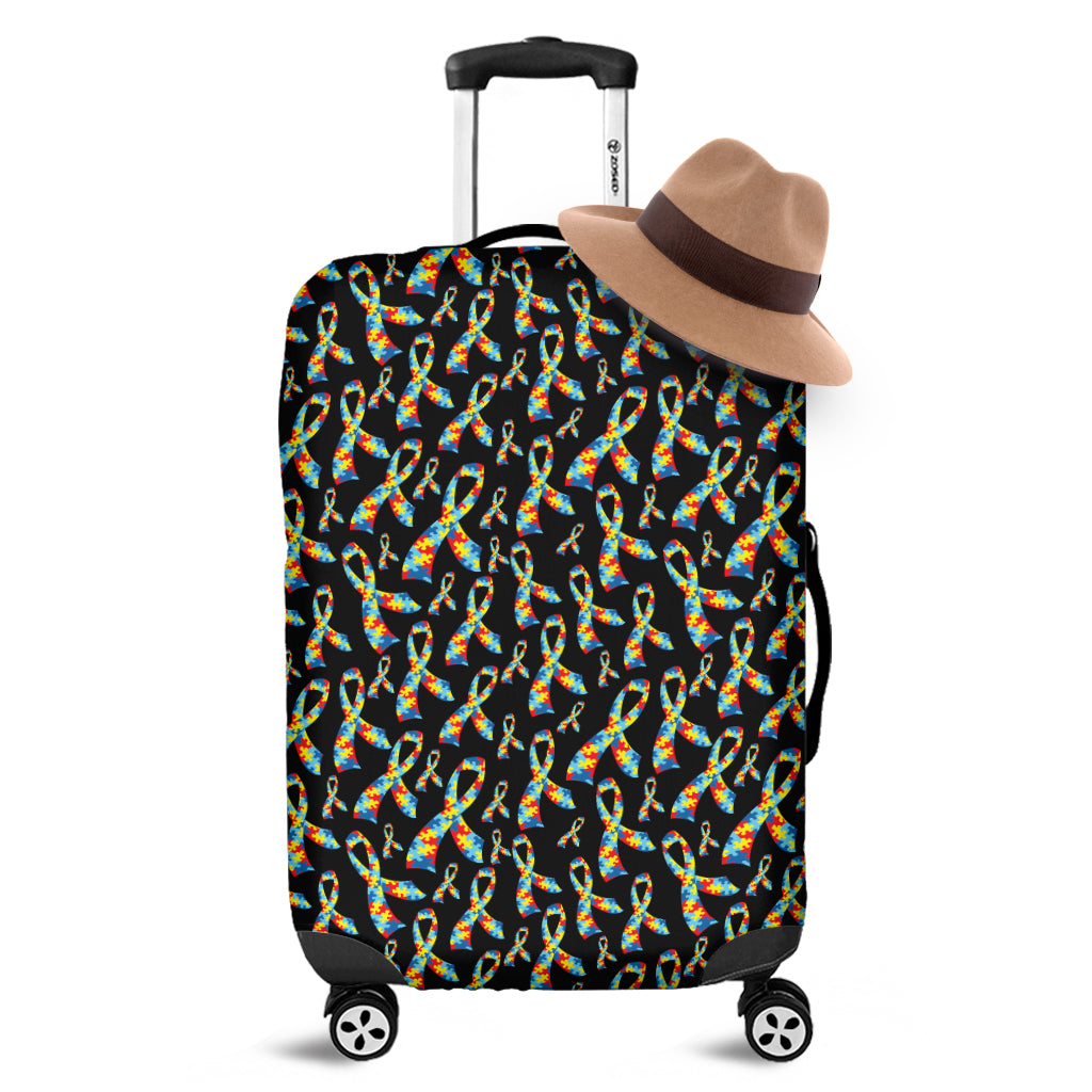 Autism Awareness Ribbon Pattern Print Travel Luggage Cover Washable Elastic Suitcase Protector