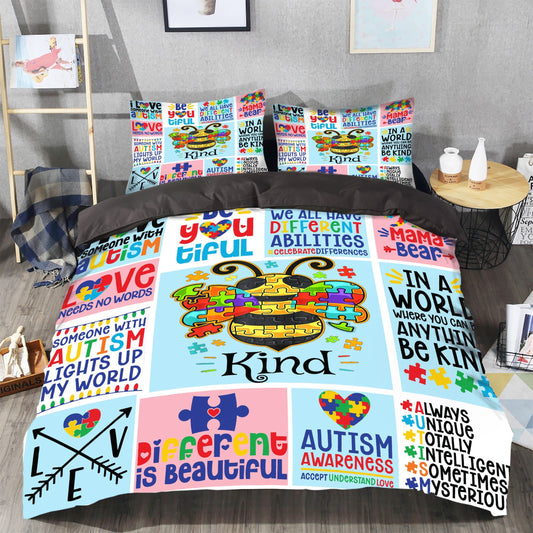 Autism Quilt Bedding Set : Autism Bee Kind