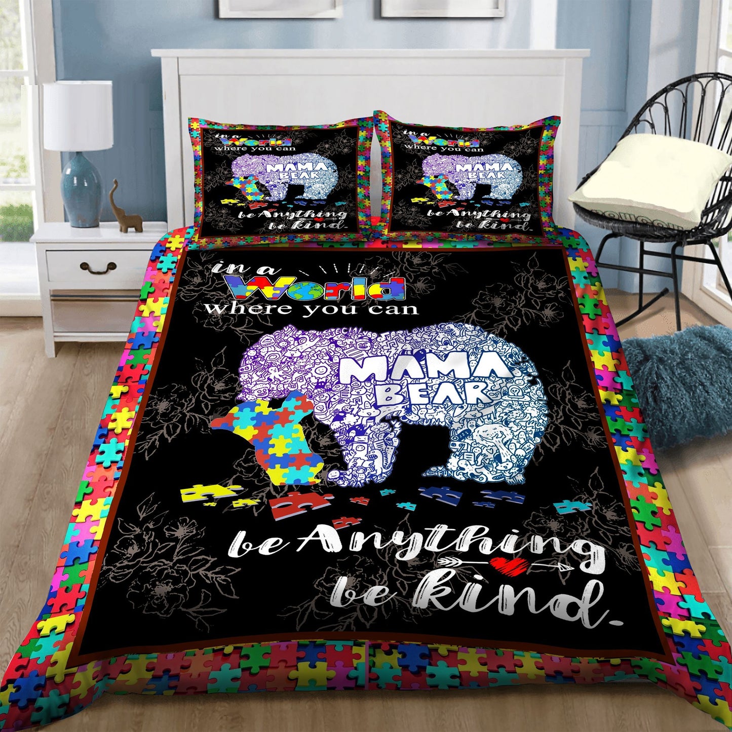 Autism Mama Bear Quilt Bedding Set