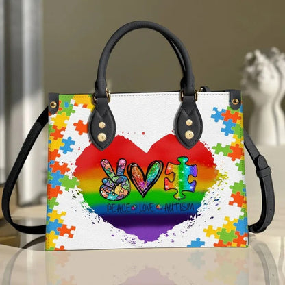 Autism Peace Love Purse Tote Bag Handbag