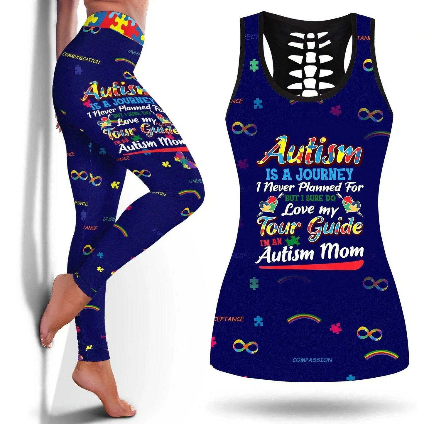 Autism Is The Journey Leggings and Hollow Tank Top