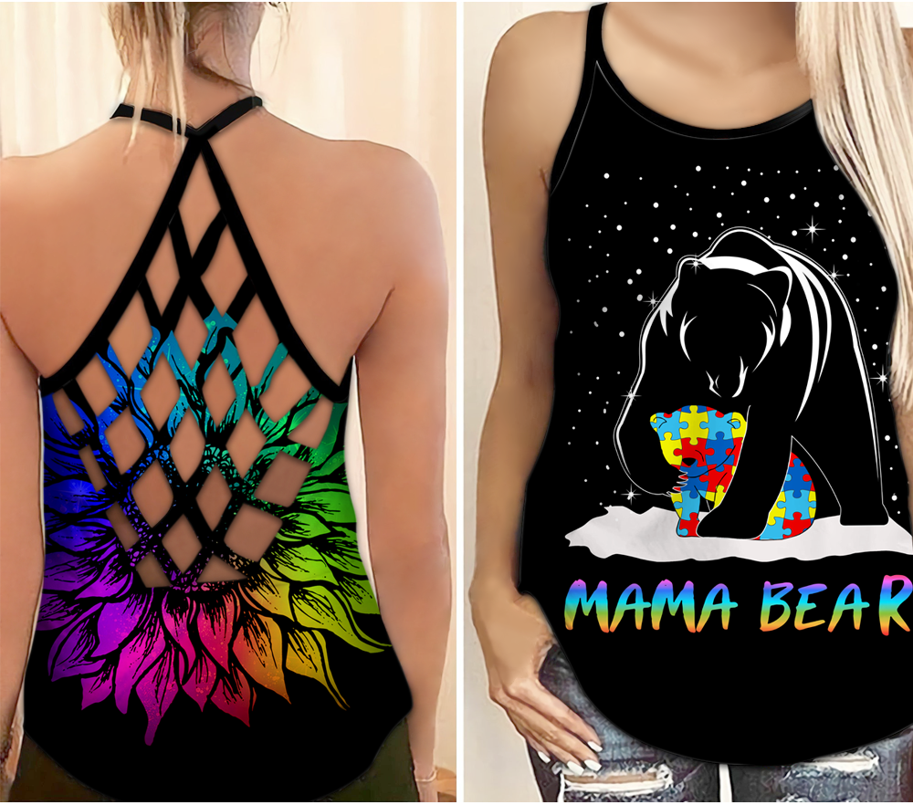 Autism Awareness Criss Cross Tank Top Mama Bear