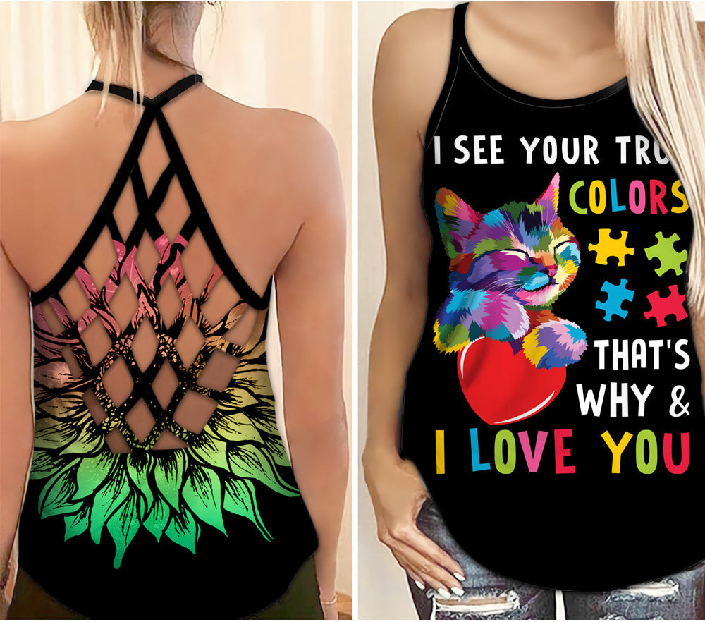 I See Your True Color Autism Awareness Criss Cross Tank Top