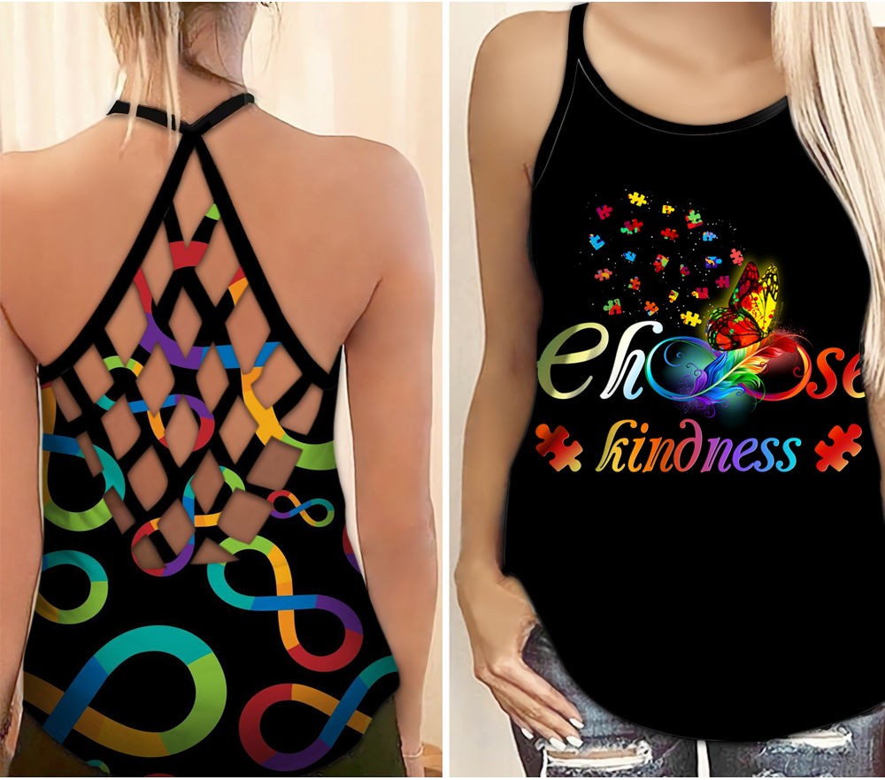 Autism Awareness Criss Cross Tank Top Choose Kindness