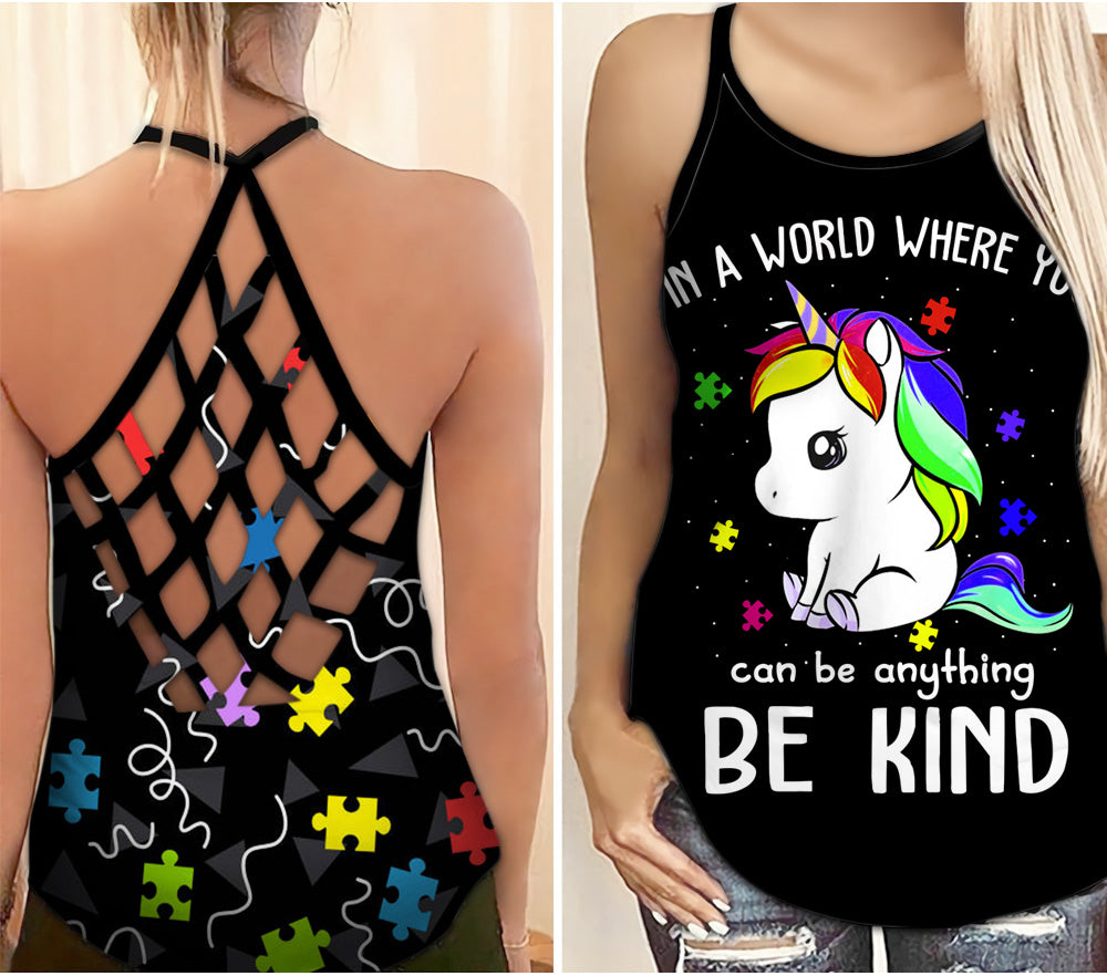 Be Kind Unicorn Autism Awareness Criss Cross Tank Top