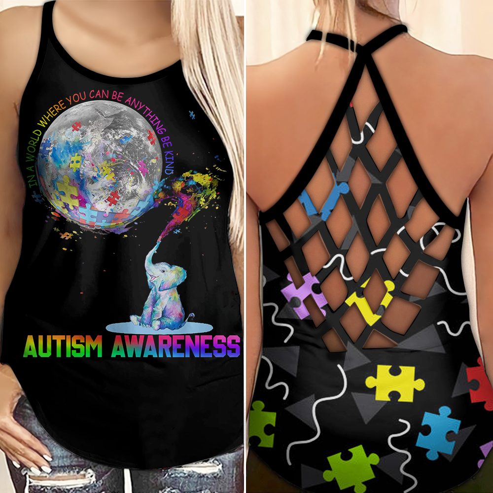 Be Kind Autism Elephant Criss Cross Tank Top Choose Kindness