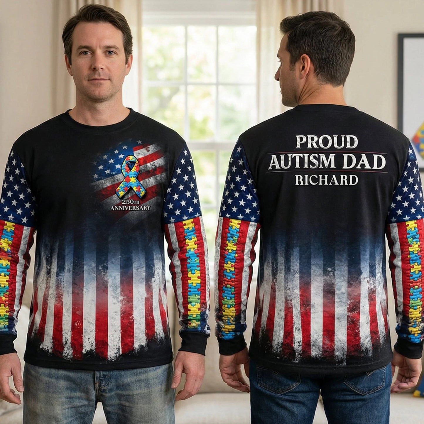 Proud Autism Parent - 250th Anniversary USA - Personalized Gift for Dads, Moms, and Family 3D Sweatshirt