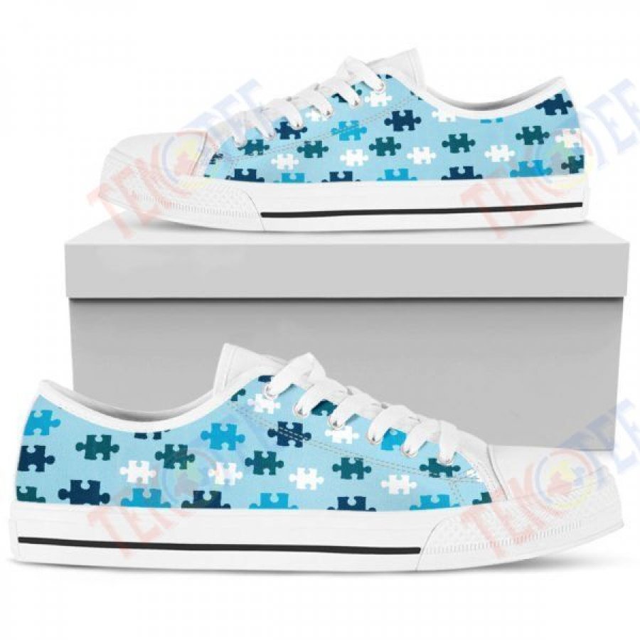 Mens Womens Blue White Autism Low Top Shoes Sneaker