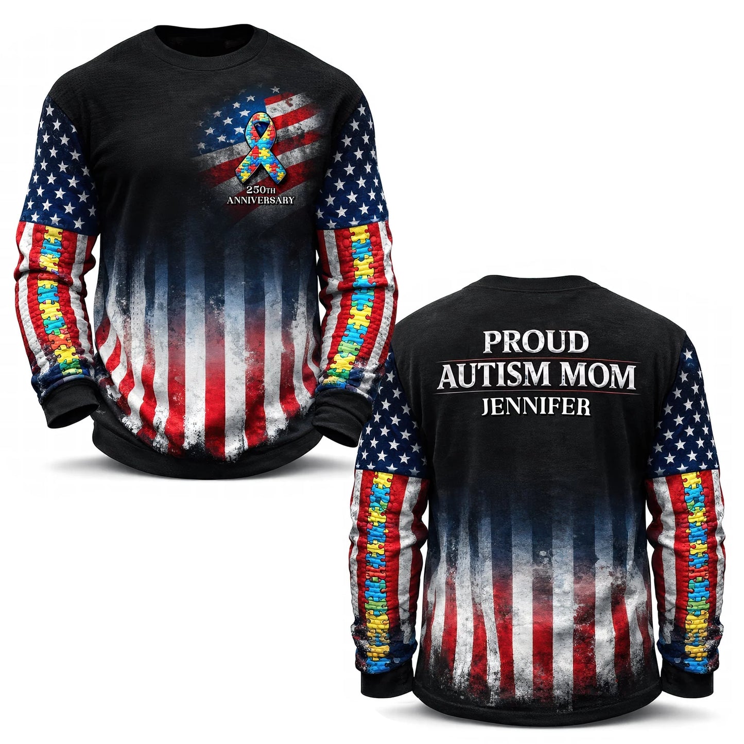 Proud Autism Parent - 250th Anniversary USA - Personalized Gift for Dads, Moms, and Family 3D Sweatshirt