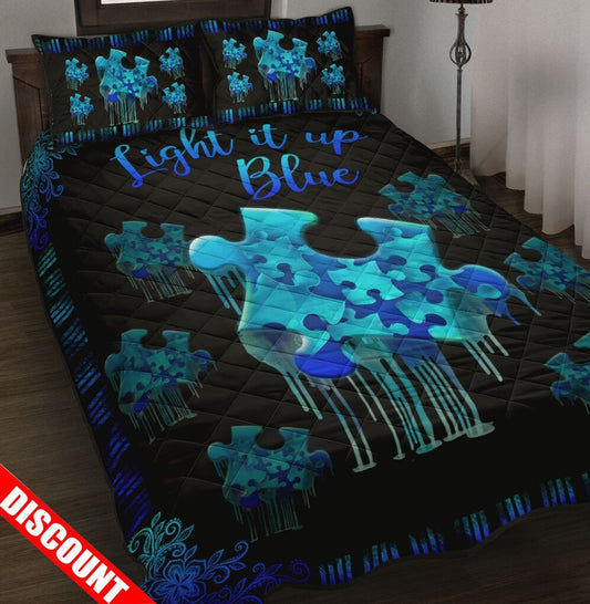 Autism Quilt Bedding Set : Light It Up Blue