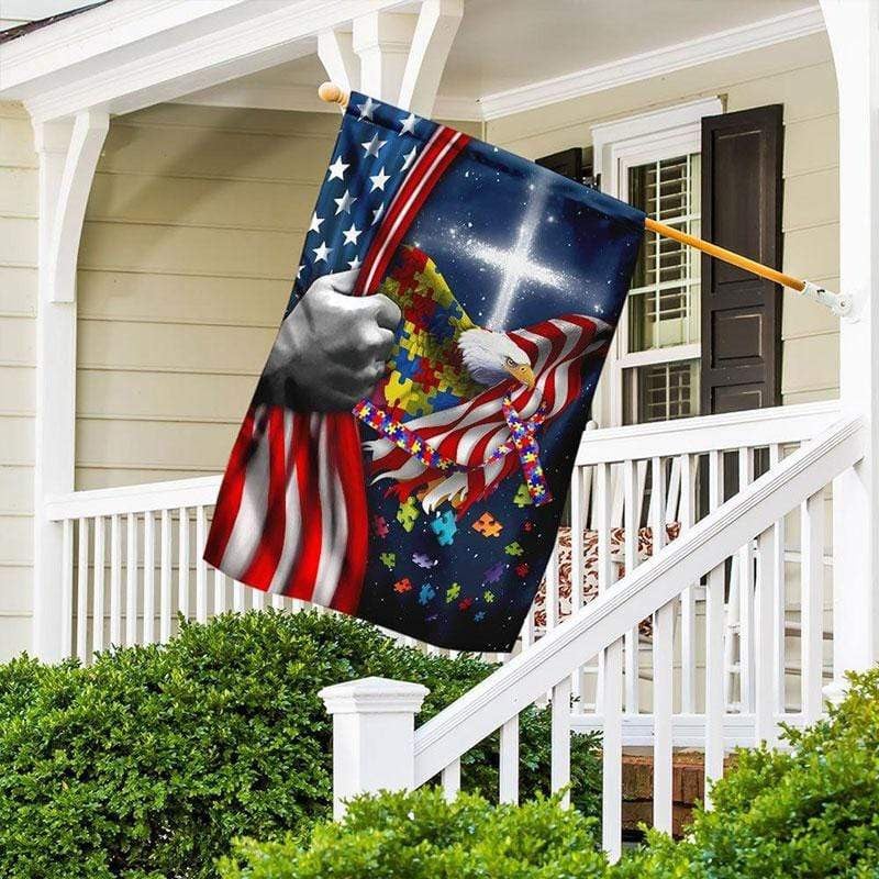 Autism American Awareness House & Garden Flag, Puzzle Piece Eagle