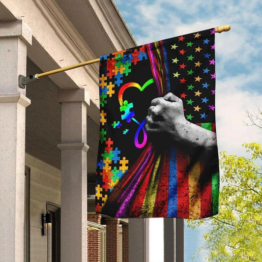 Autism American Awareness House & Garden Flag, Puzzle Piece Heart