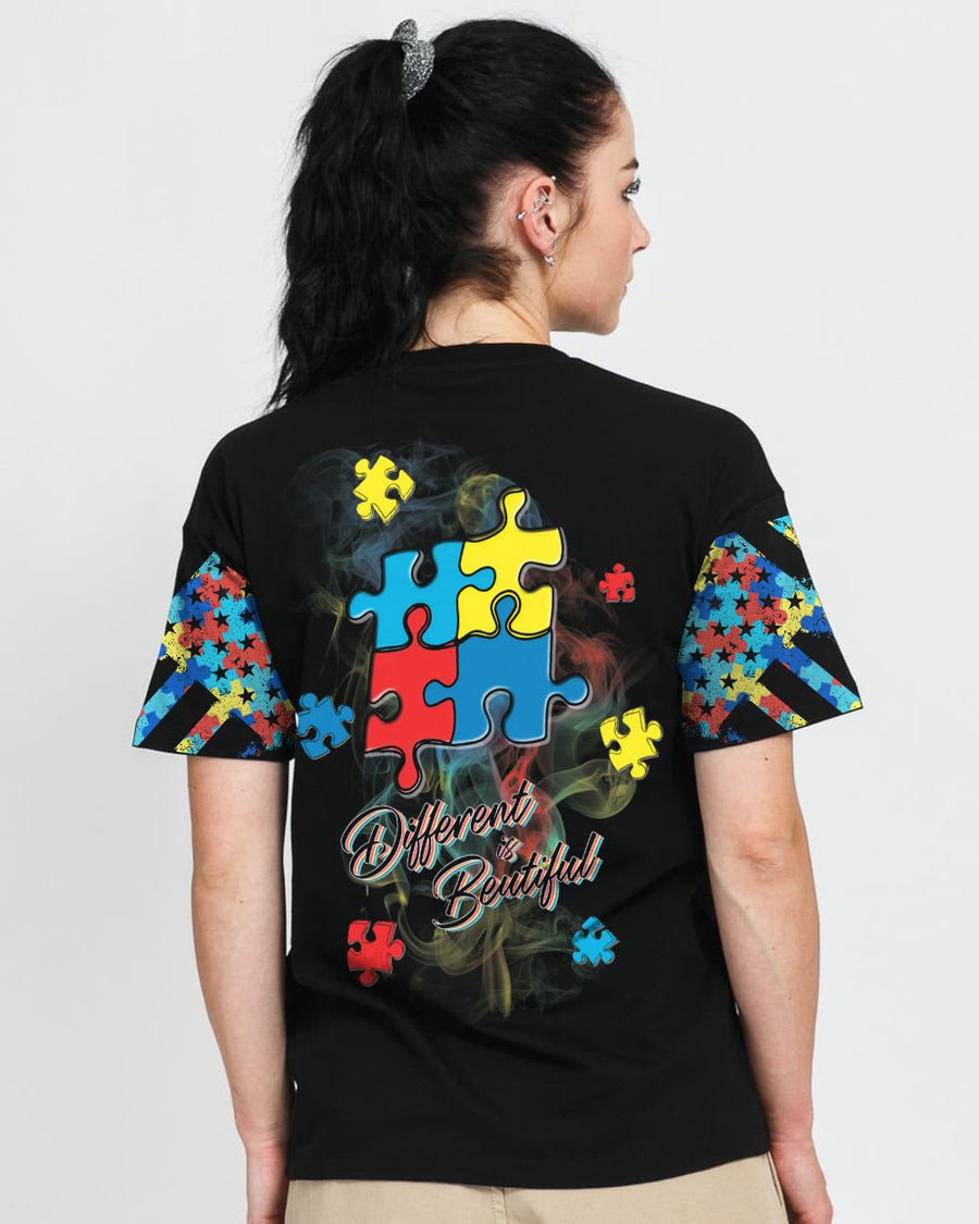 Different Is Beautiful Colorful Smoke Women's Autism Awareness Tshirt