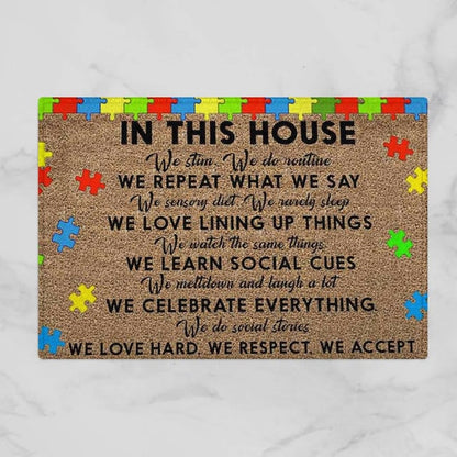 In This House Autism Awareness Doormat