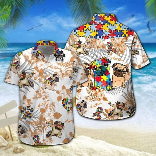 Pug Autism Aloha Hawaiian Shirt
