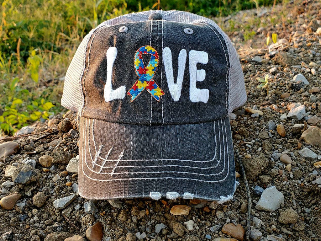 Autism Love Ribbon Embroidered Cap