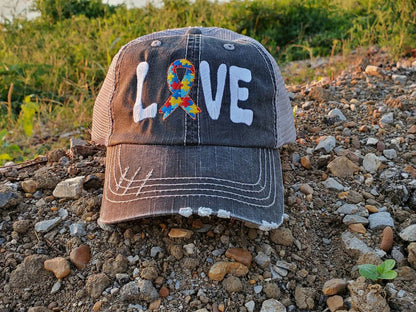 Autism Love Ribbon Embroidered Cap