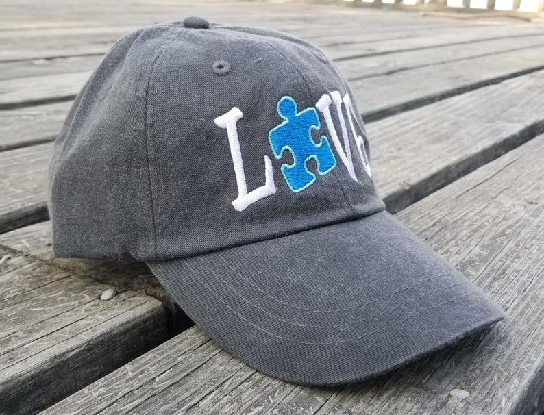 Autism Love Blue Puzzle Piece Embroidered Cap