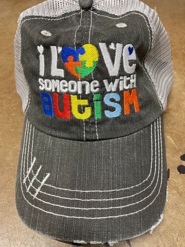 I Love Someone With Autism Puzzle Piece Embroidered Cap