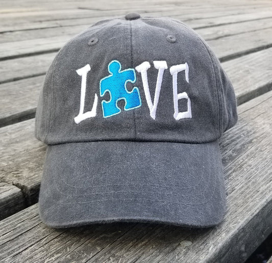 Autism Love Blue Puzzle Piece Embroidered Cap