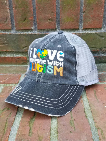 I Love Someone With Autism Puzzle Piece Embroidered Cap