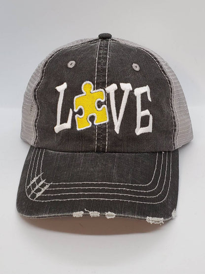 Autism Love Puzzle Piece Color Embroidered Cap