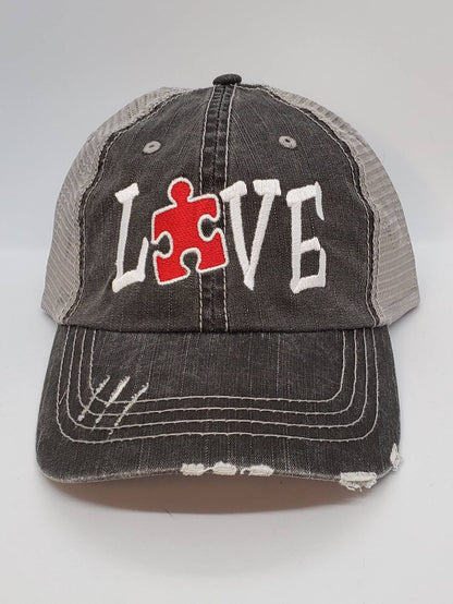 Autism Love Puzzle Piece Color Embroidered Cap