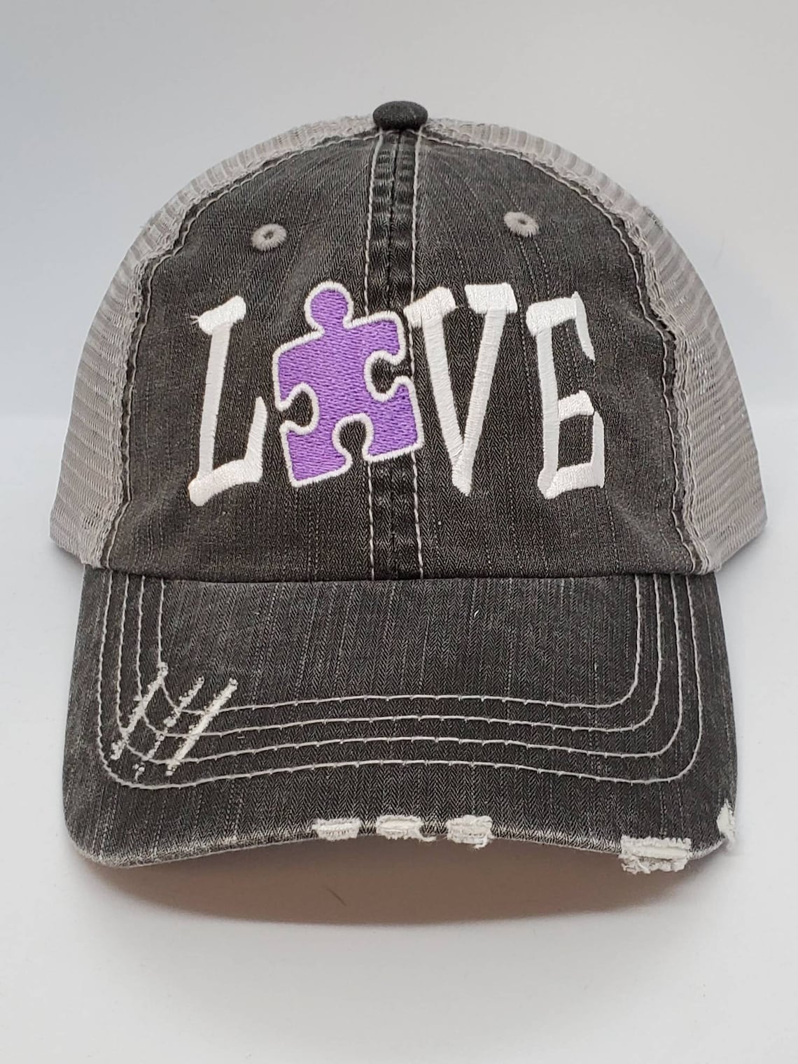 Autism Love Puzzle Piece Color Embroidered Cap