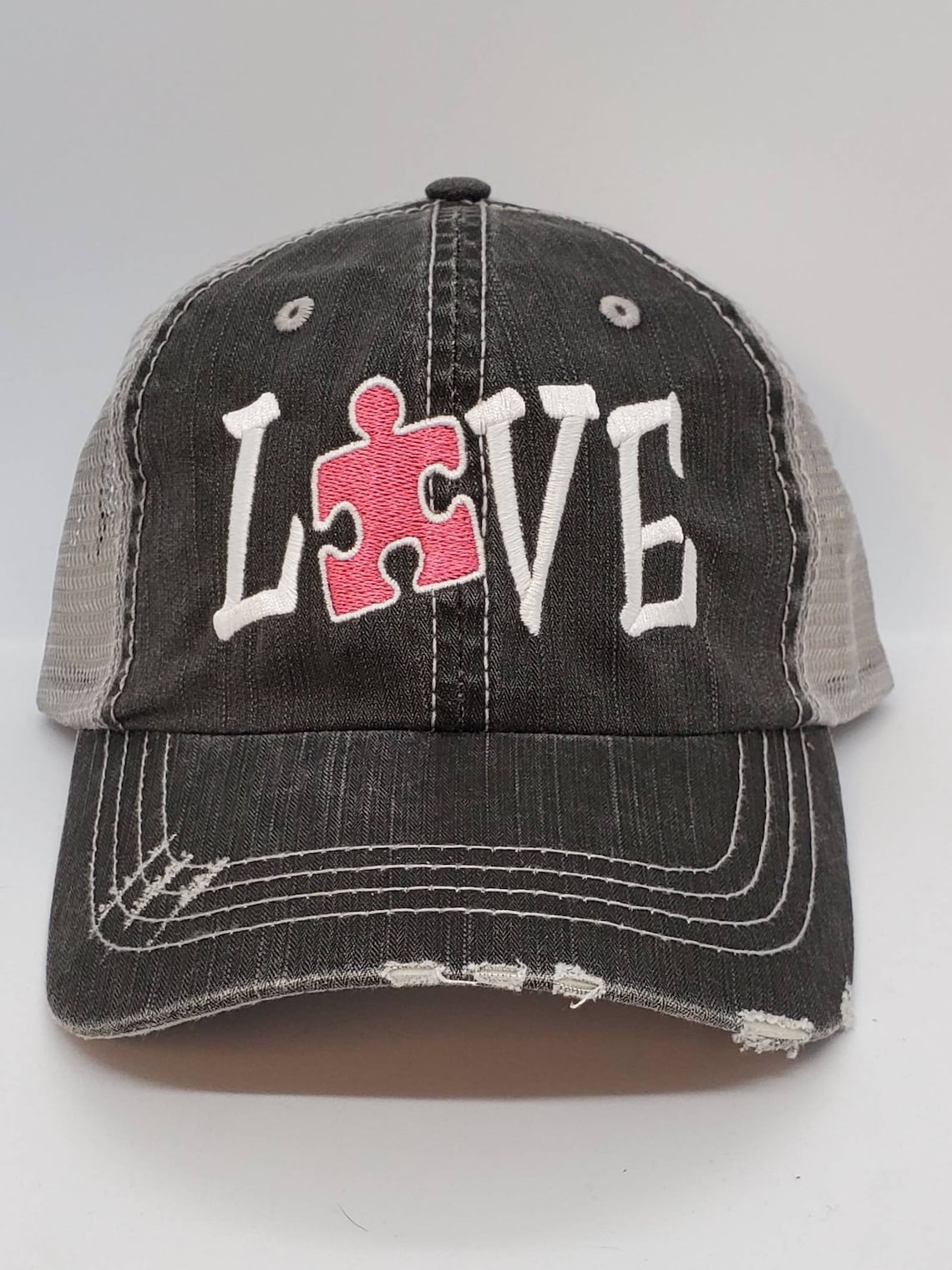 Autism Love Puzzle Piece Color Embroidered Cap