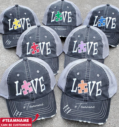 Personalized Autism Love Puzzle Piece Color Embroidered Cap