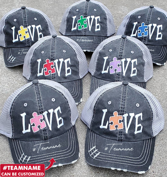 Personalized Autism Love Puzzle Piece Color Embroidered Cap