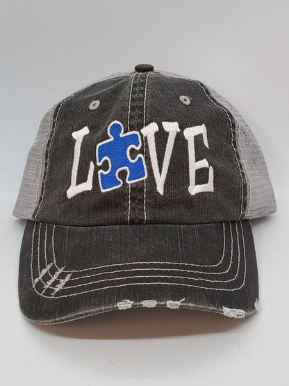 Autism Love Puzzle Piece Color Embroidered Cap