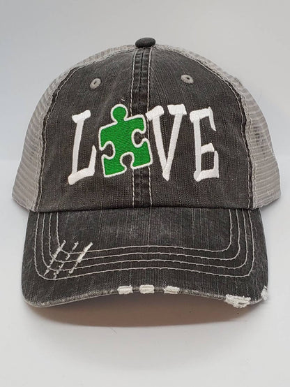 Autism Love Puzzle Piece Color Embroidered Cap