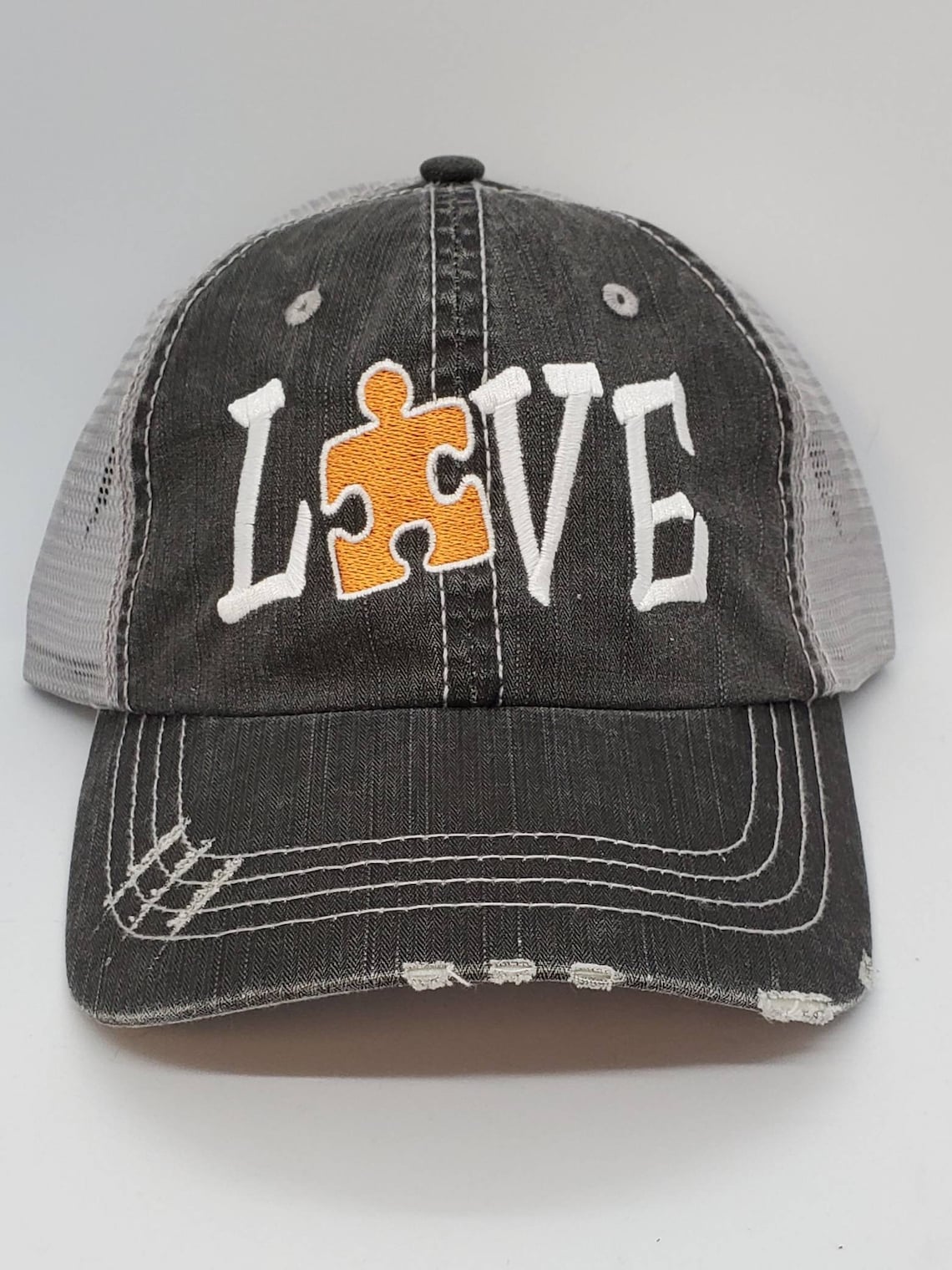 Autism Love Puzzle Piece Color Embroidered Cap