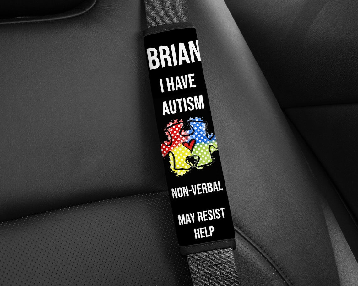 Personalized Medical Alert Seat Belt Cover, Autism Awareness