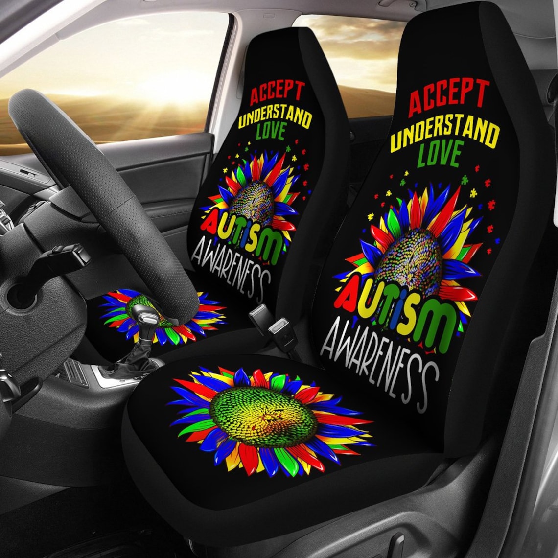 Autism Awareness Sunflower Black Car Seat Cover