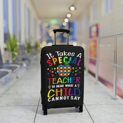 Autism Teacher Print Travel Luggage Cover Washable Elastic Suitcase Protector