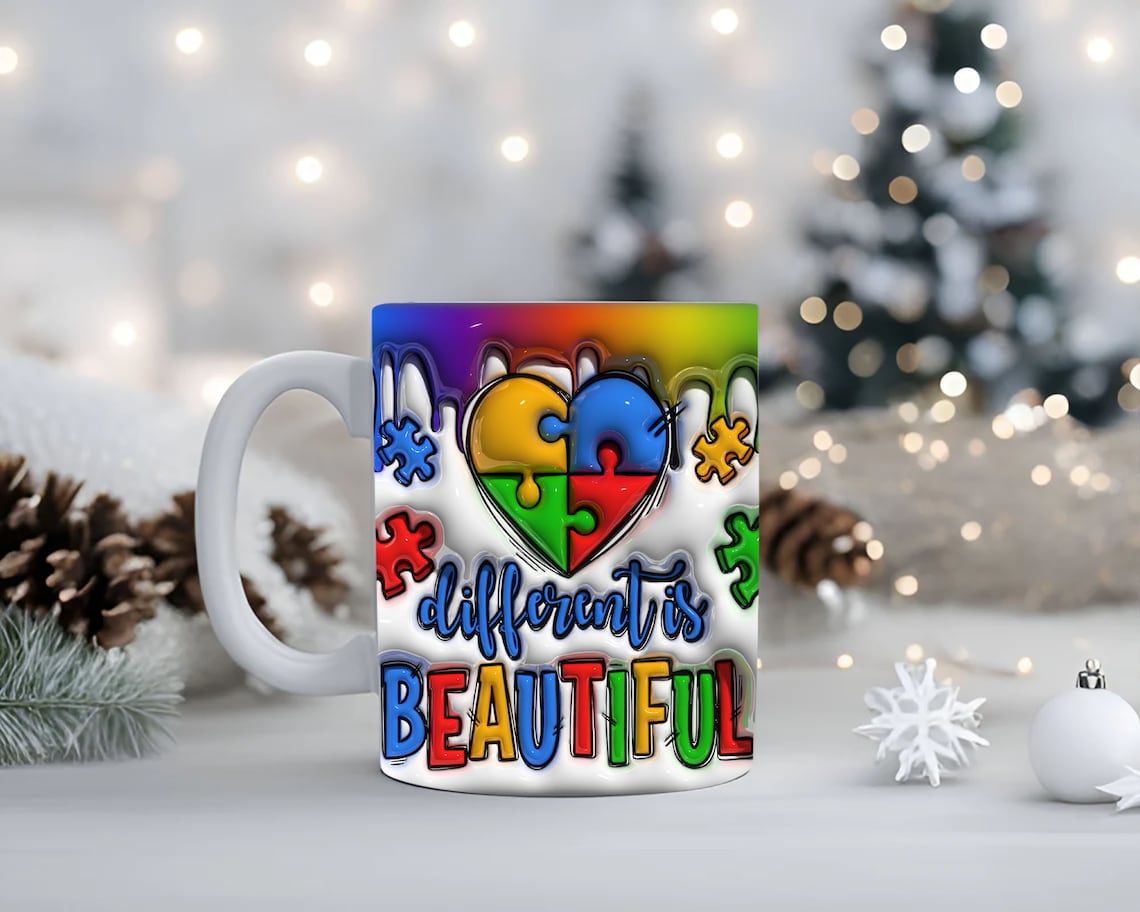 Autism Inflated Mug Wrap, Different Is Beauty Puffy Mug Wrap