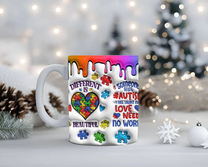 Ribbon Autism Puffy Inflated Mug Wrap