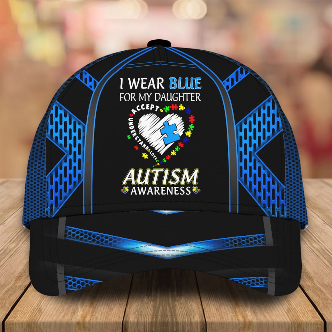 Personalized I Wear Blue For My Son, Grandson, Daughter Autism Awareness Cap