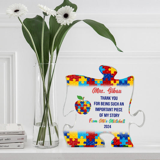 Personalized Thank You For Being Part Of My Story Autism Teacher Acrylic Blocks, Autism Teacher Appreciation Gift