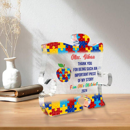 Personalized Thank You For Being Part Of My Story Autism Teacher Acrylic Blocks, Autism Teacher Appreciation Gift